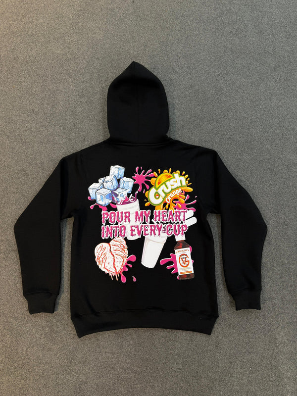 Pour My Heart In Every Cup Black Hoodie